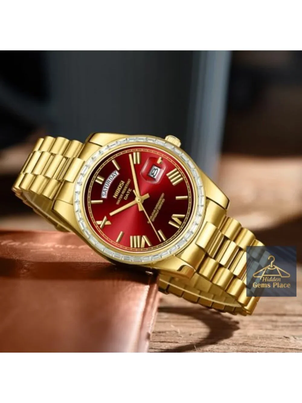 Men's Analog Quartz Watch Stainless Steel Bracelet Day Date Diamond Bezel